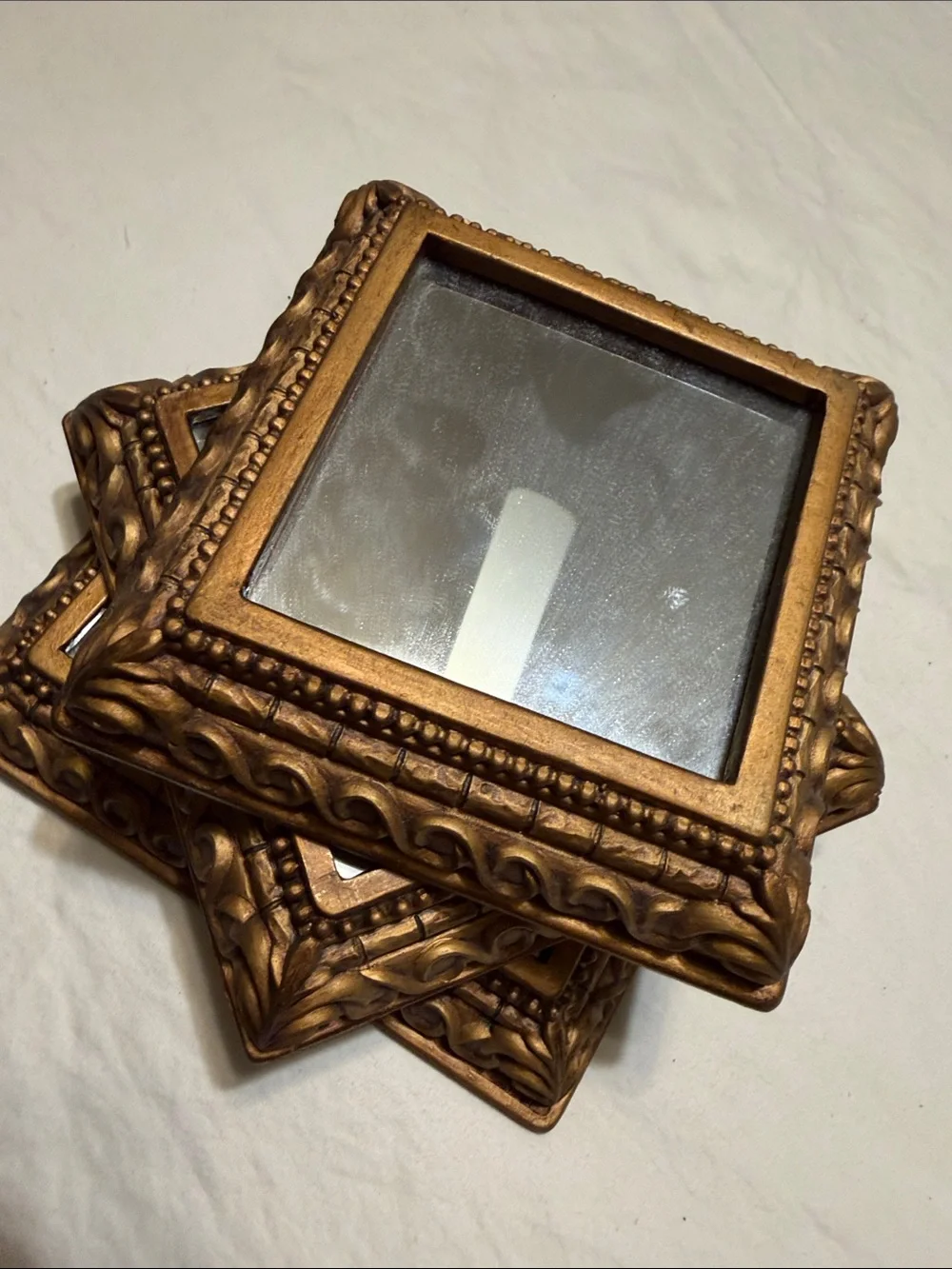 Set of Three Ornate Bronze Square Wall Mirrors